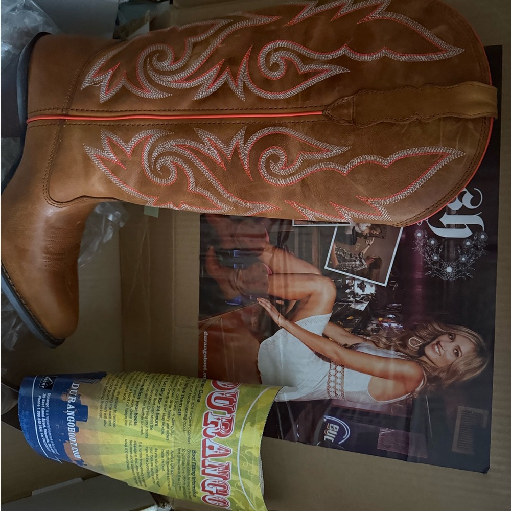 Durango Tan Western Boot with Red Accents